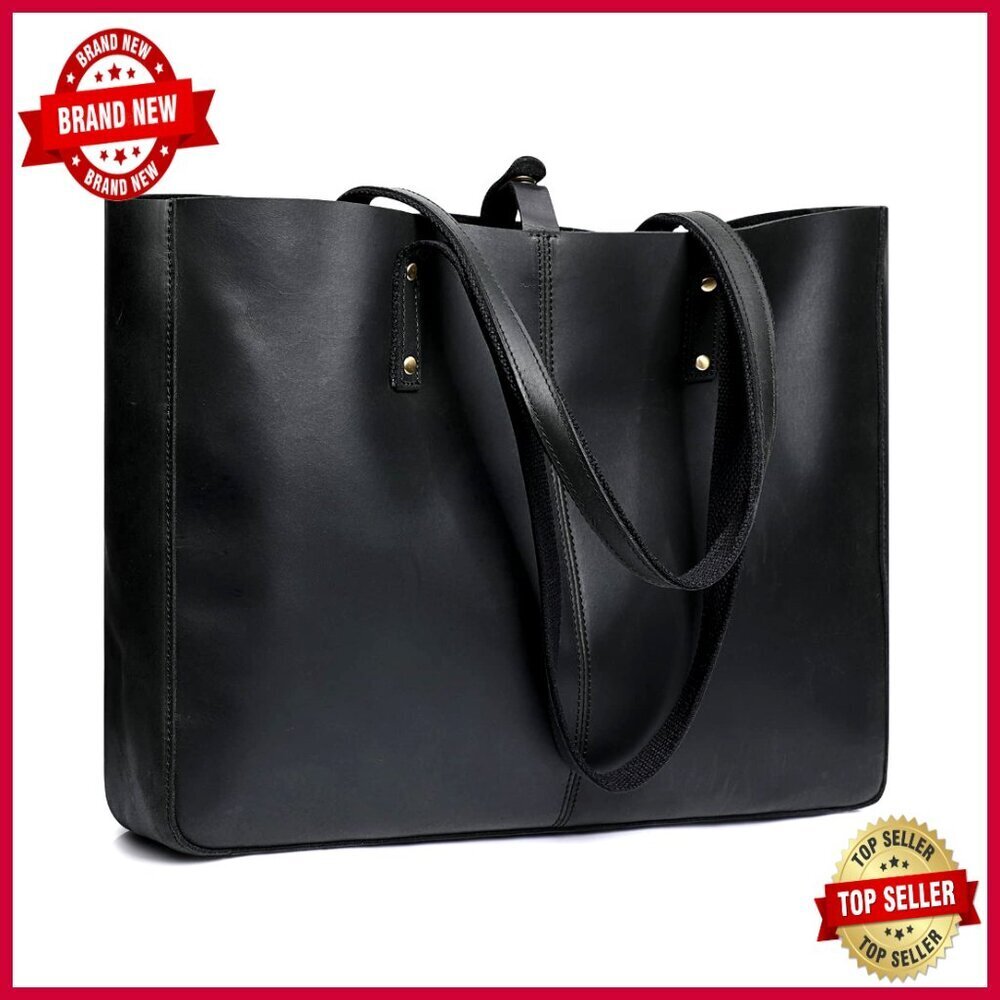 Genuine Leather Large Tote Bag for Work with Removable Pouch